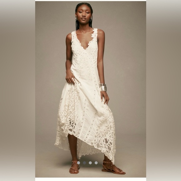 Anthropologie V neck lace Elegant White Lace Dress retails $325 - Picture 2 of 5